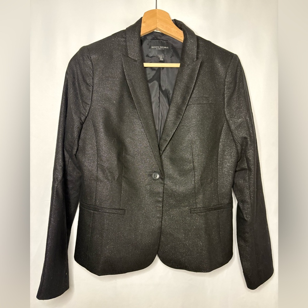 Banana Republic Blazer Metallic Black classic fit wool  Size 6p